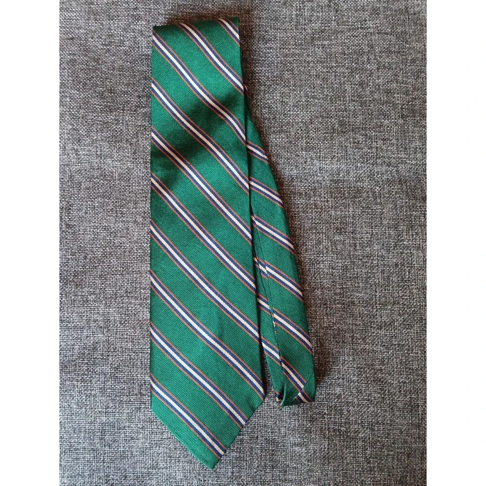 Tie 70s 80s 90s Y2K Mens Gionnelli Silk Green Beige Red Stripe 4 Wide 60 Long